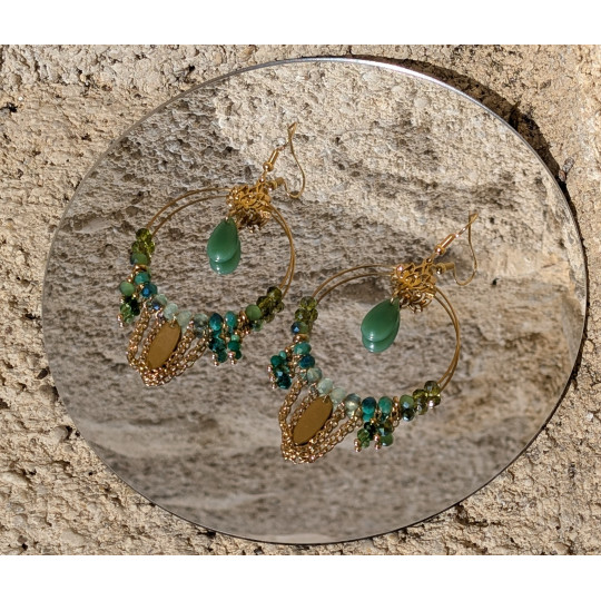 Boucles d'oreilles BOHEMIA by CREAREVE "Talisman lotus d'été" version verte