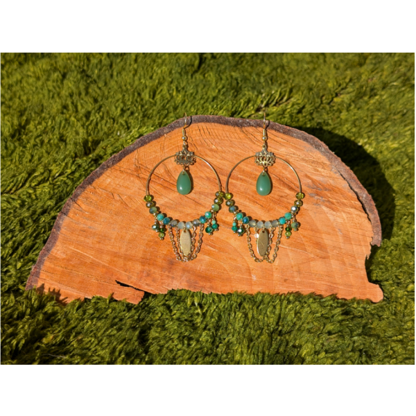 Boucles d'oreilles BOHEMIA by CREAREVE "Talisman lotus d'été" version verte