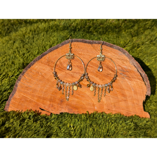 Boucles d'oreilles BOHEMIA by CREAREVE "Talisman lotus d'été" version beige doré