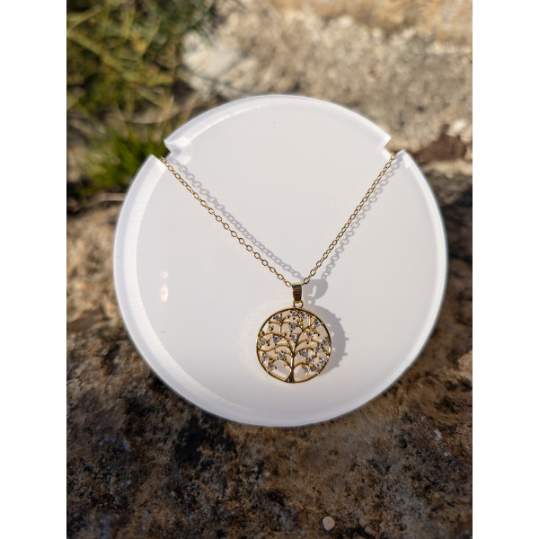 Collier "Arbre de vie éclat de zirconium blanc" en acier inoxydable