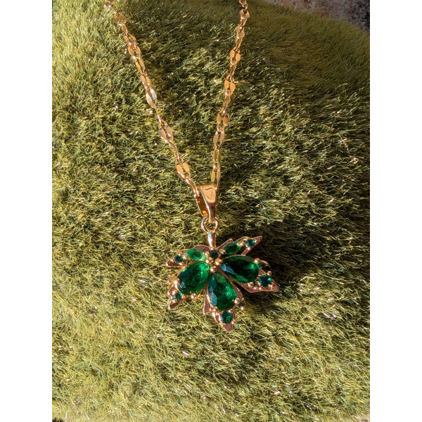 Collier "Feuille d'érable verte" en acier inoxydable