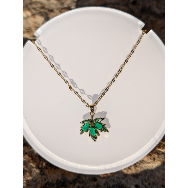 Collier "Feuille d'érable verte" en acier inoxydable