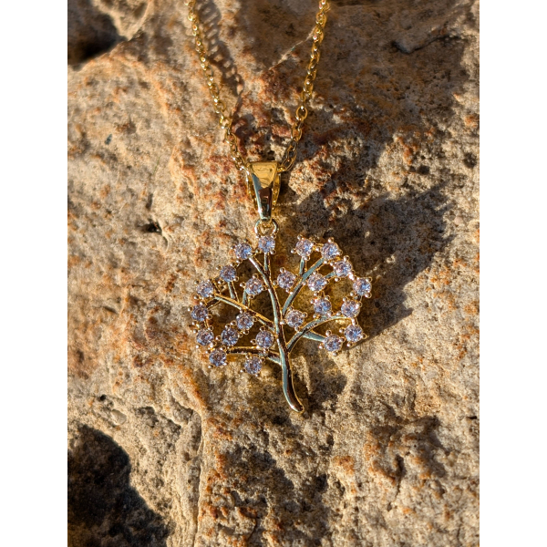 Collier "Arbre de vie éclat de zirconium blanc" en acier inoxydable