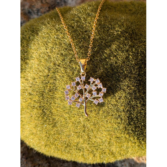 Collier "Arbre de vie éclat de zirconium blanc" en acier inoxydable