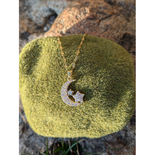 Collier "La lune et son étoile" en acier inoxydable