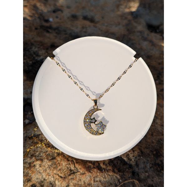 Collier "La lune et son étoile" en acier inoxydable