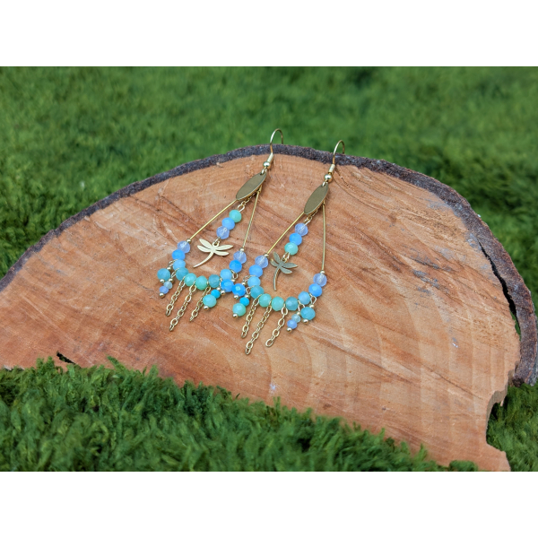 Boucles d'oreilles BOHEMIA by CREAREVE "Une goutte d'esprit Bohême" version libellule bleue
