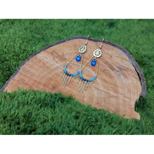 Boucles d'oreilles BOHEMIA by CREAREVE "Une goutte d'esprit Bohême" version feuille