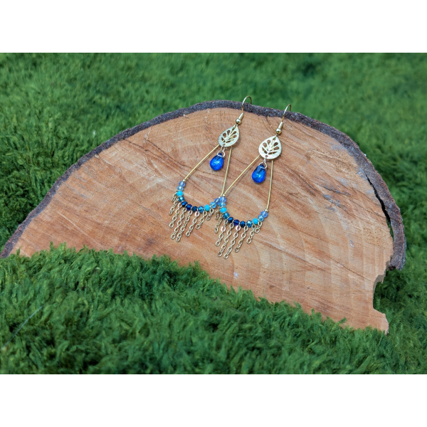 Boucles d'oreilles BOHEMIA by CREAREVE "Une goutte d'esprit Bohême" version feuille