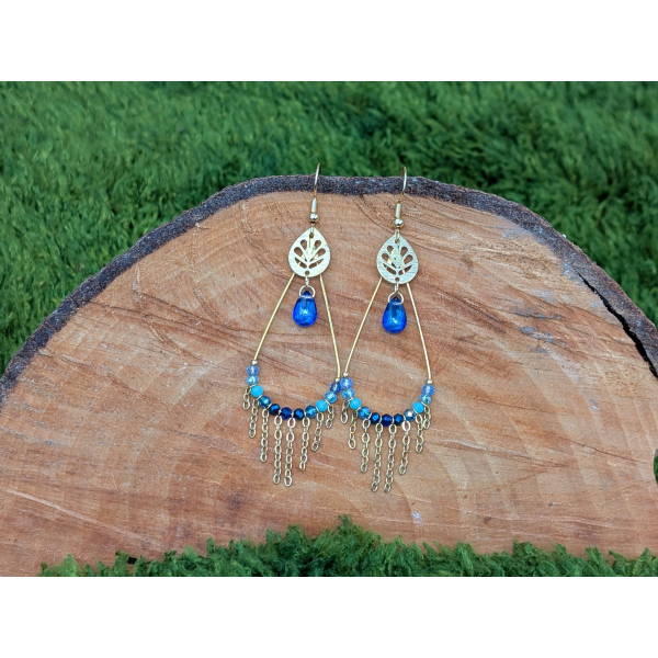 Boucles d'oreilles BOHEMIA by CREAREVE "Une goutte d'esprit Bohême" version feuille